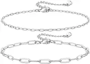 [KeyStyle] Ankle Bracelets Set for Women, 14k Gold Plated Paperclip Anklets Stainless Steel U Shape Chain Layered Anklet Pack Summer Jewelry(2PCS, 3PCS)