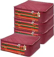 atorakushon Fabric Foldable Saree Covers Garments Clothes Storage Bag Wardrobe Organizers With Double Zip Lock For Lehenga Suit Dress Accessories 4 Pieces Maroon