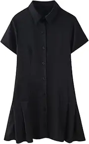 [Generic] 2024 Black Shirt Dress Women Summer Pleated Mini Dress Short Sleeve Office Female Dress Streetwear Button Dress