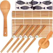 No Plastic Bamboo Sushi Making Kit, Sushi Maker, 2 Bamboo Makisu Sushi Rollin...