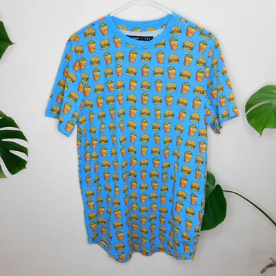 NEW Edgar + Ash Tshirt Blue Hamburger & Fries Pop Art Print Food Sandwich Mens M