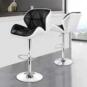 ALFORDSON Bar Stool 2X Adjustable Kitchen Stools Willa Swivel Counter Barstools Black & White Dining Chair in 62-84cm Seat Height for Home Bar Dining Room