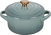 [Le Creuset] Stoneware Mini Round Cocotte, 8oz., Sea Salt with Gold Heart Knob