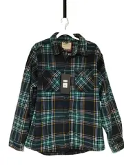 Hawke & Co Fleece Shacket Shirt Jacket Mens Med Navy Blue Plaid Sherpa Fleece