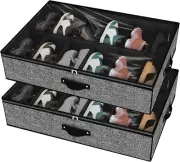 Under Bed Shoe Storage Organizer for 24 Pairs - Set of 2 (Black)