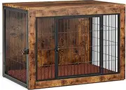 Dog Crate Furniture with Cushion, Indoor Dog Kennel with Double Doors, Side End Table Dog Cage, Pet House for Small/Medium/Large Dog, Easy Assemble (Rustic Brown, L(38.8’’x 25.7’’x27’’))