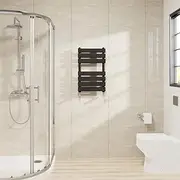 Warmehaus Flat Panel Heated Towel Rail Black Bathroom Ladder Radiator Warmer 650x400mm