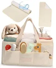 Baby Diaper Caddy Organizer with Portable Changing Mat - Teddy Fleece Diaper