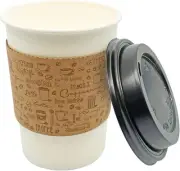 To Go Paper Coffee Cups with Lids - Disposable Cups with Black Lids and Kraft Sl