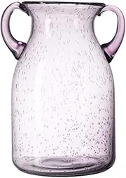 JSY-UP Medium Clear Glass Vase with Double Ear and Decorative Handmade Filler Bubbles, (Blue, Purple, Grey, Green) Colorful Flower Vases for Decor(Purple-Medium)