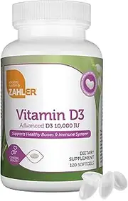 Zahler Vitamin D3 10,000 IU, an All-Natural Supplement Supporting Bone Muscle Teeth and Immune System, Certified Kosher, (120 Count)