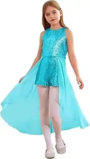 [RUNQHUI] Girls Sleeveless Allover Sequins Dress Jumpsuit for Birthday Party Pageant Romper Prom Gowns