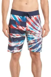 Volcom Men's Peace Sign Stone Red White Blue Tie Dye Board Shorts Patriotic