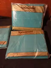 Vintage Springmaid Wondercale Sheet Set Fitted Flat Pillow Cases Turquoise NOS