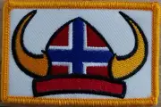 VIKING HELMET Norway Flag Patch W/ VELCRO® Brand Fastener Emblem Gold Border
