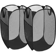 2 Pack Foldable Mesh Laundry Baskets for Temporary Storage, Toys & Change of Clothes, Black