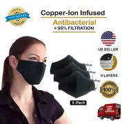 Copper Ion Infused washable Face Mask with 4 Layers of Filtration - 3 pack