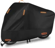 210D Motorcycle Cover Waterproof Outdoor, All Season Motorcycle Covers Heavy Duty Night Reflective with Lock Holes Windproof Straps, Sun UV Prote