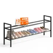 2-Tier Long Expandable Shoe Rack for Closet, 18"-44" Adjustable Shoe Rack for...