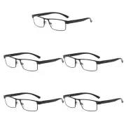 5 Pack Mens Rectangular Metal Frame Classic Reading Glasses Spring Hinge Readers