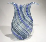 HAND BLOWN GLASS ART VASE/SCULPTURE, SHADES OF BLUE & AQUA , DIRWOOD, n3907