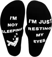 [ZoomPlay] Funny Socks Novelty Socks for Men Women, I'M NOT SLEEPING I'M JUST RESTING MY EYES Socks, Unisex Cotton Calf Socks with Grippers Non-Slip, Christmas Birthday Gifts, Without Gift Box