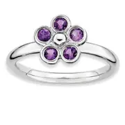 Sterling Silver Stackable Expressions Amethyst Flower Ring
