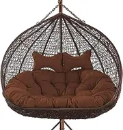 Outdoor Hanging Hammock Swing Chair Cushion with Adjustable Headrest, Brown Color, Washable Thick Double Swing Cushion, Perfect for Relaxing in the Yard, 2 Seater Pad