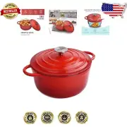 Enameled Cast Iron Dutch Oven in Red - Circulating Lid for Perfect Meals