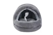 Paws & Claws Plush Velvet Cat Bed Cave With Toy 42x40x38 cm Grey