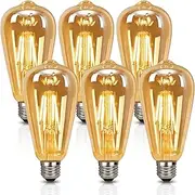 Vintage LED Edison Bulbs, 4W ST64 Led Light Bulbs, E27 Base, 450LM 2700K Amber Warm Light, Non Dimmable, Decorative Antique LED Filament Bulbs for Home and Commercial, Pack of 6