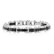 Stainless Steel Multi Tone Silver And Black Hinged 21cm Bracelet