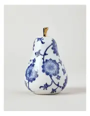 [Heritage] Hand-painted Porcelain Pear Sculpture 10x15cm in Blue