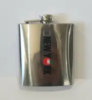 Vtg New York Big Apple 6oz Stainless Steel Flask Twist Top w/Box & Directions