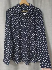 Next Size 16 Navy Blue White Bird Blouse Long Sleeved Quirky Oversized