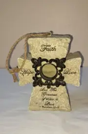 Religious Cross Birdhouse Faith love hope with scripture Figurine Easter Gift