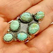 Southwest Natural Turquoise Cluster Ring Sz 8 Adjustable Sterling by Hada 10.9g