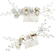 [Healvian] 2pcs Hair Comb Hair Accessories Gluing Decoration Hair Decoration Frame Sunglasses Sealed Cover Bucket Cover Handle Cover Spouts Funny Sunglasses Women's Comb Girl Comb Metal White