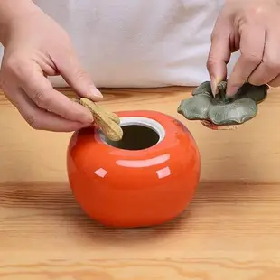 柿子陶瓷茶葉罐密封罐茶罐儲存罐儲存罐空罐家用擺件創意萬柿如意