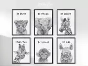 Baby nursery wall art prints, Safari nursery prints, Safari baby animals prints