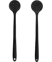 EOT Wellness Bendable Long Handled Silicone Body Brush & Hair Scrubber - Bath Shower Back Brush, Shampoo Hair & Scalp Massager, Back Scrubber for Shower (Black)