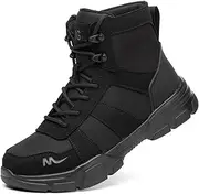[Generic] Steel Toe Cap Boots Men Women Safety Trainers Lightweight Breathable Puncture Proof Non-Slip Work Shoes Industrial Protective Sneakers (Black 48 EU)