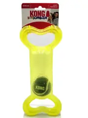 KONG Jumbler w/Tennis Ball Medium/Large Yellow Squeaky Tug & Fetch Dog Toy 12.5"