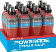 Powerade Berry Ice Zero Sugar Sports Drink Multipack Sipper Cap Bottles 12 x 600