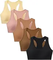 [Suekaphin] Girls Training Bra Supportive Seamless Sports Bras for Teens Girls with Racerback Removable Pads Pack of 5