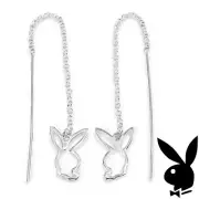 925 Sterling Silver Playboy Threader Earrings Bunny Logo Long Dangle Play Boy
