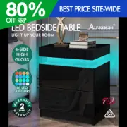 ALFORDSON Bedside Table RGB LED Nightstand 2 Drawers 4 Side High Gloss Black