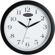 NEW Carven Round Wall Clock 250mm Black Frame White Dial Face