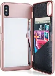 W7ETBEN iPhone Xs Max Case,Hidden Back Mirror Wallet Case with Stand Feature and Card Holder for Apple iPhone Xs MAX 6.5" (Rose Gold)