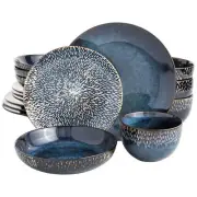 Gibson Elite Matisse 16 Piece Double Bowl Dinnerware Set Cobalt Blue Service ...